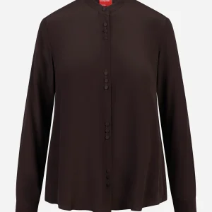 Camicia coreana in misto seta marrone