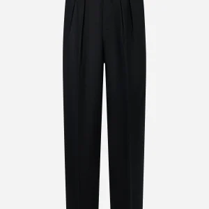 Pantalone nero wide loose fit in flanella stretch
