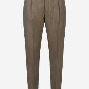 Pantalone Rebel carrot fit in lana con motivo gessato beige