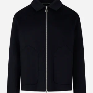 Giacca con zip centrale in double di lana blu