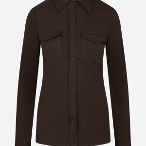 Camicia marrone in jersey di viscosa