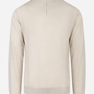 Maglia beige mezza zip in lana merinos finezza 16