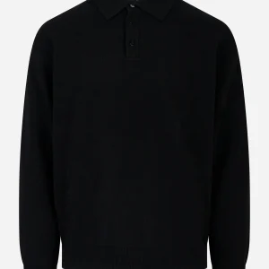 Polo nera manica lunga in lana Cashmere