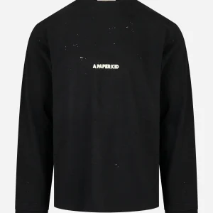 T-shirt manica lunga con logo Nera