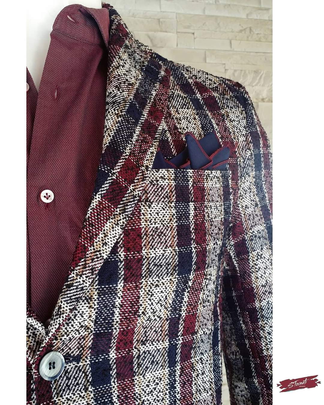 Giacca check vino - immagine 4