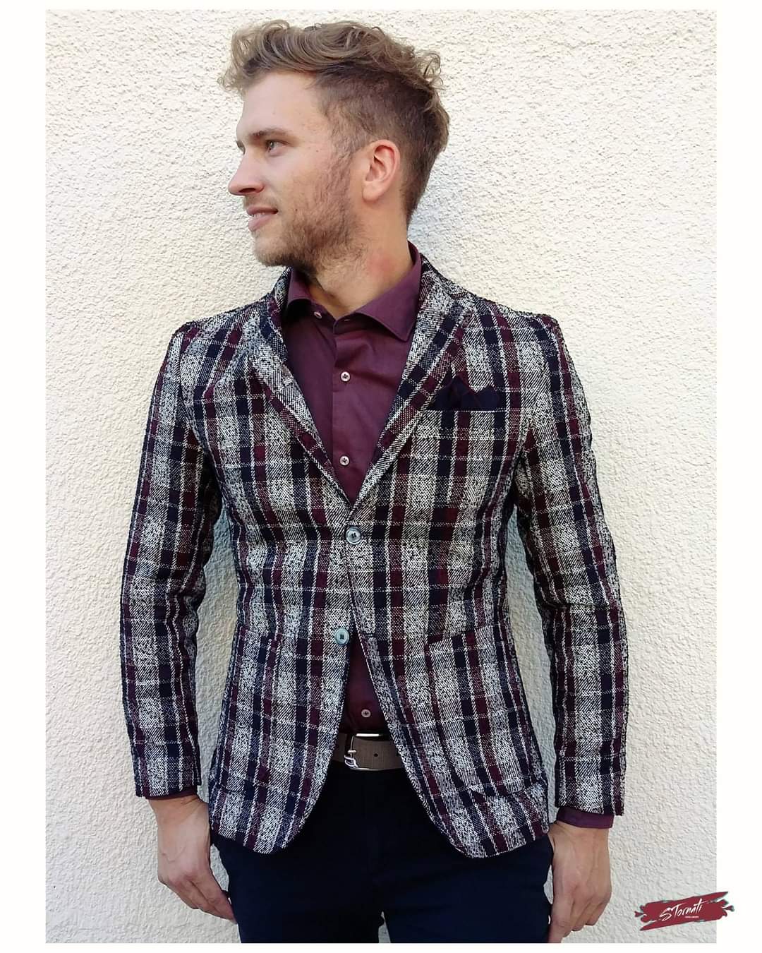 Giacca check vino - immagine 3