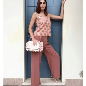 Top quarzo rosa pailettes