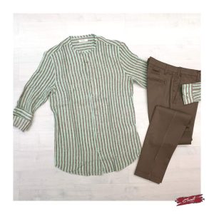 Camicia righe menta/fango