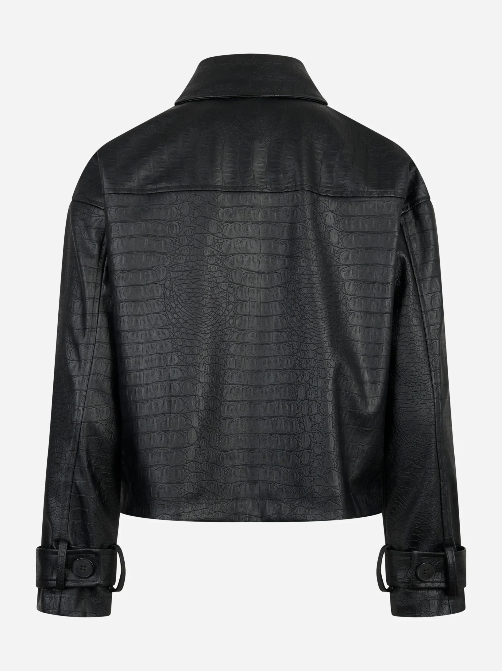 Giacca nera in ecopelle con tasche - immagine 3