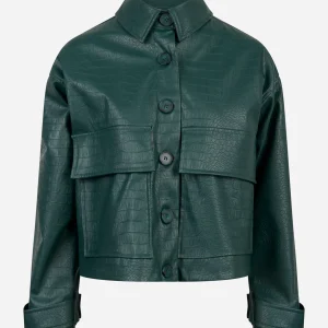 Giacca verde in ecopelle con tasche