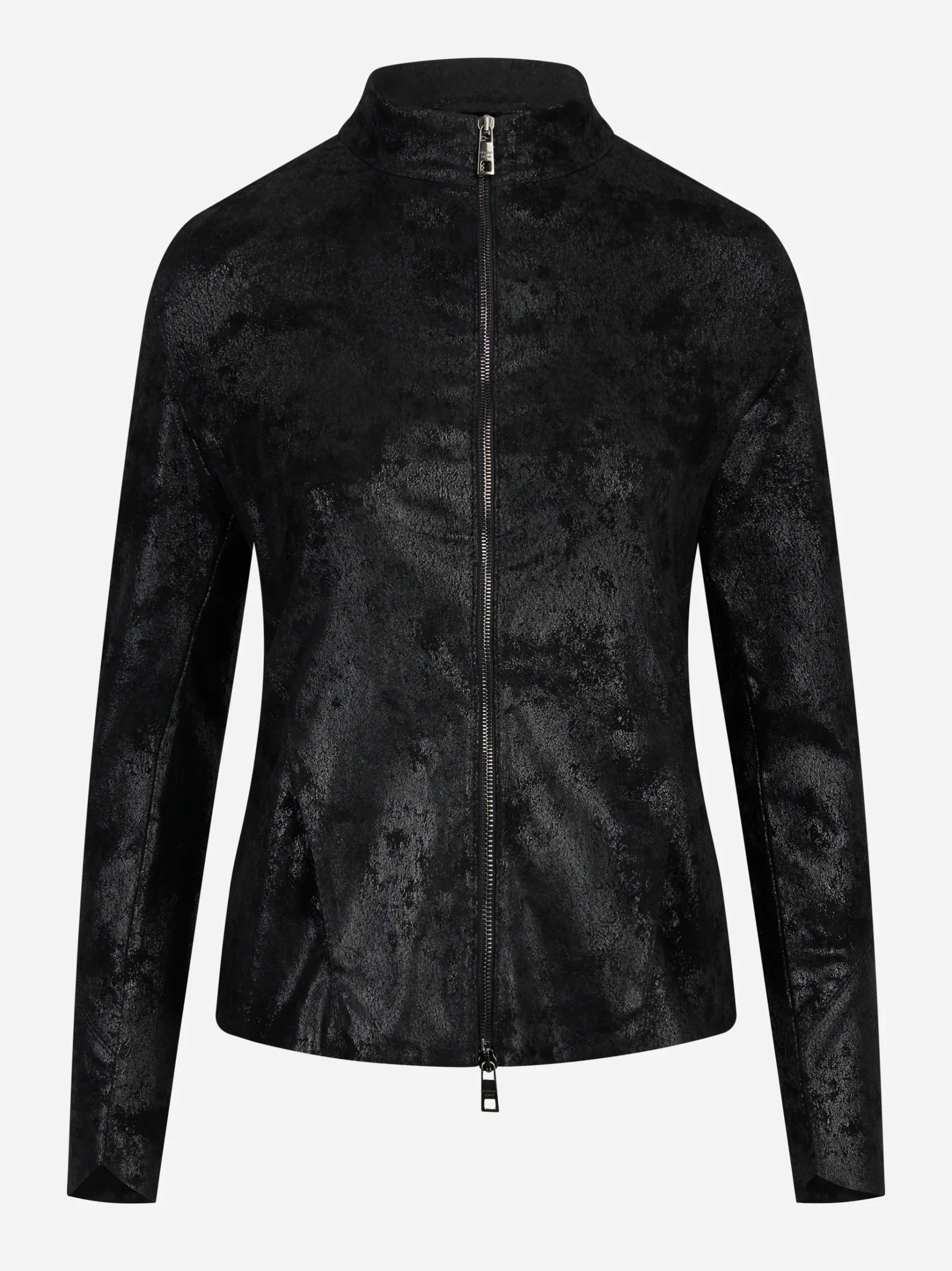 Giacca in pelle stretch nera con zip