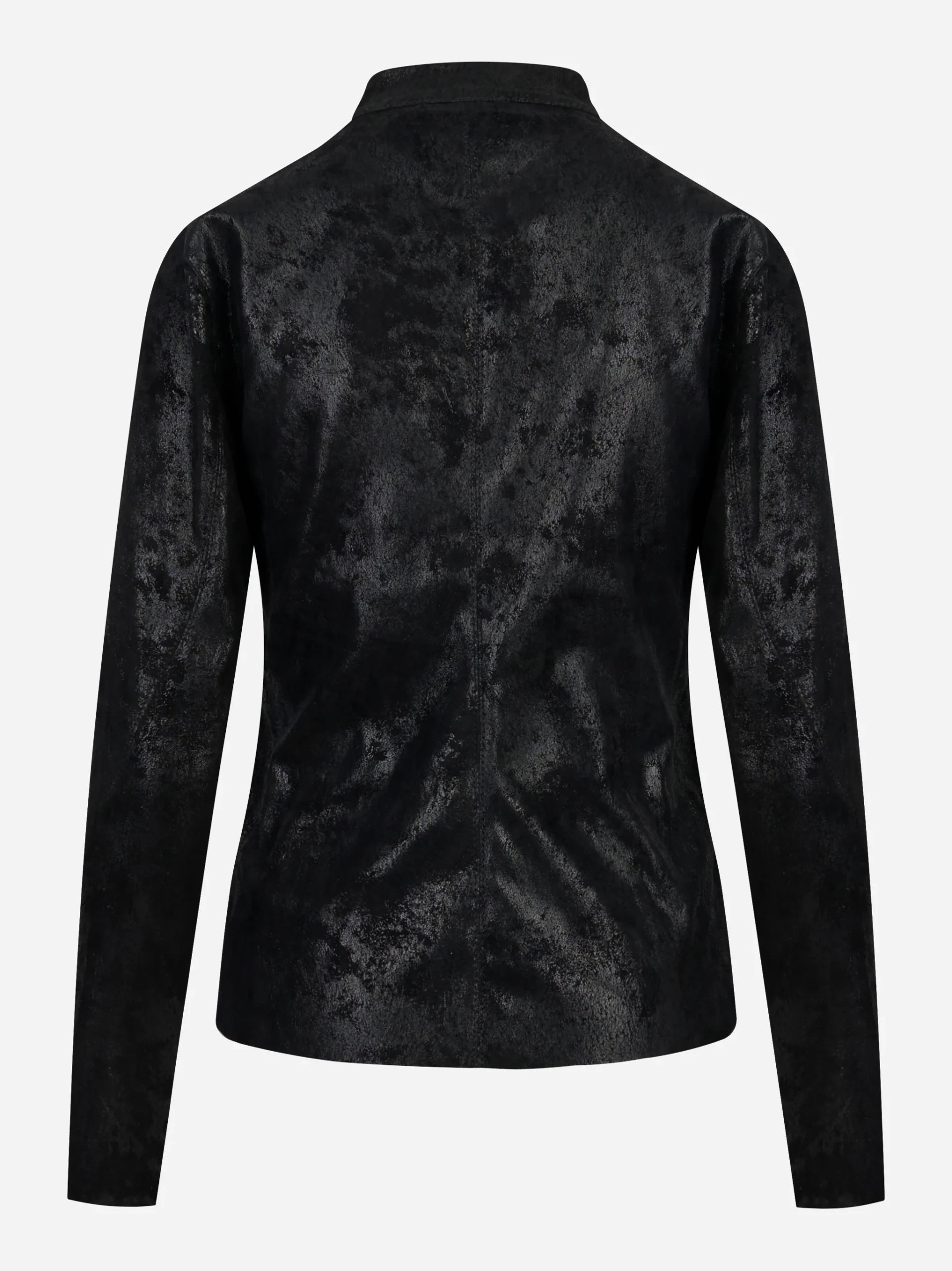 Giacca in pelle stretch nera con zip - immagine 3