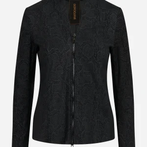 Giacca in pelle stretch con motivo animalier