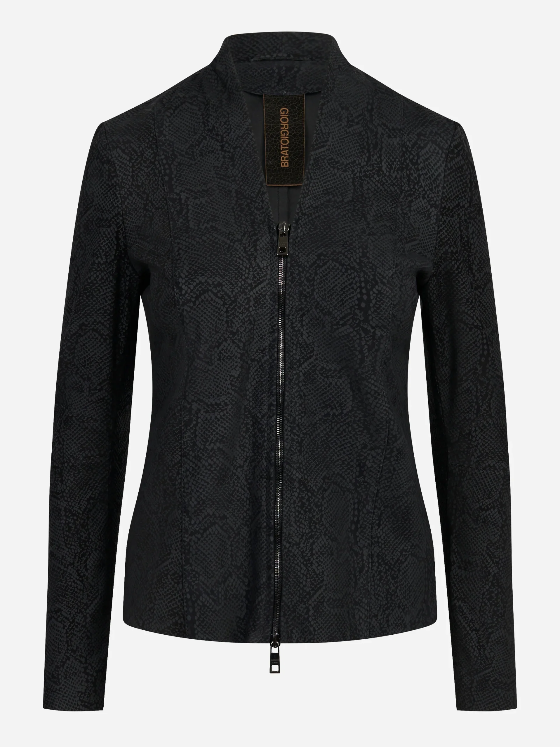 Giacca in pelle stretch con motivo animalier