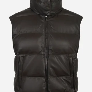 Giltet in pelle con interno in piuma marrone