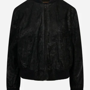 Bomber in pelle con zip centrale nero