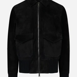 Giacca aviatore nera in vitellino velour