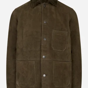 Giacca con tasche in shearling verde