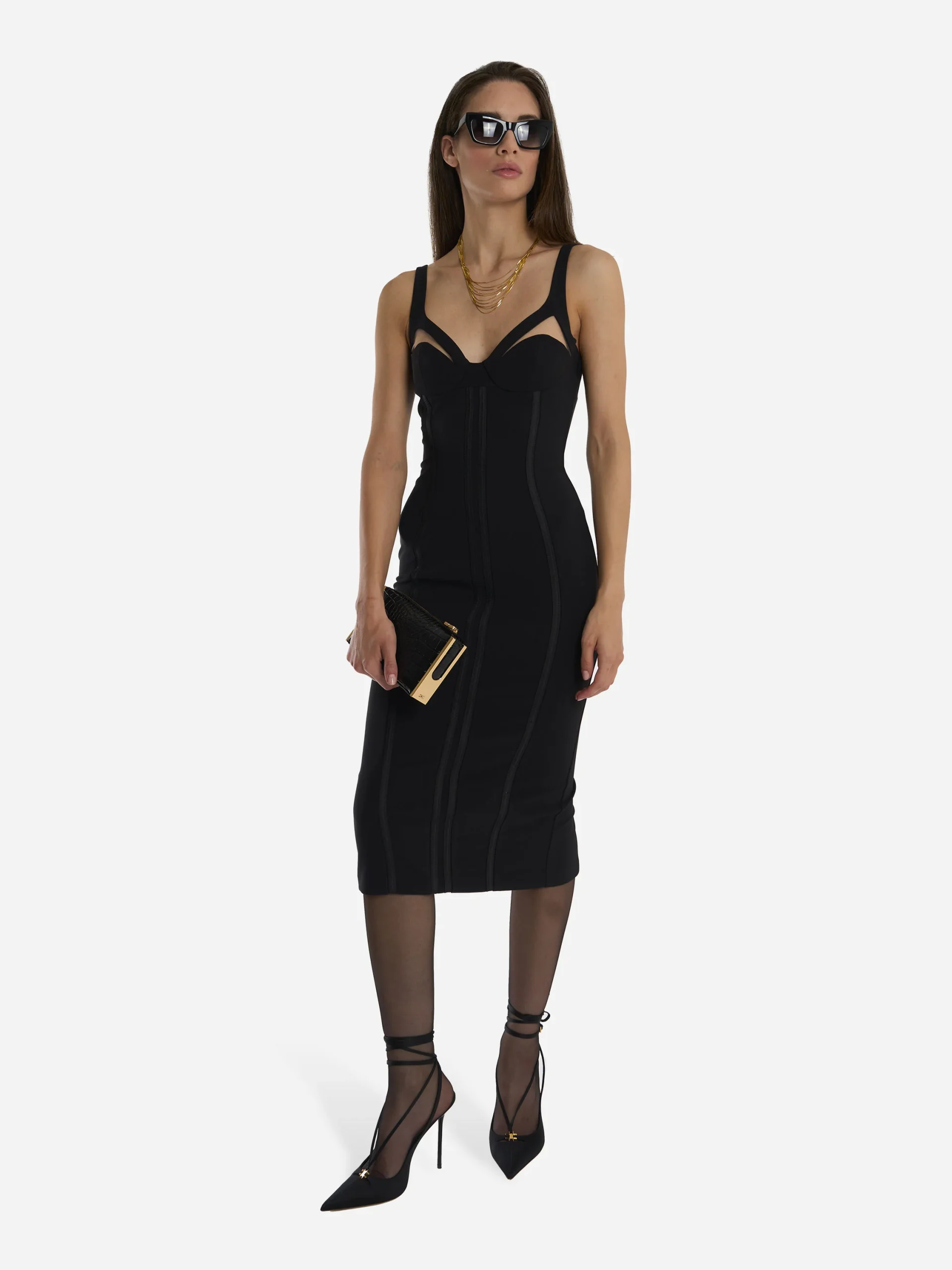 Abito in crepe leggero con tulle Nero - immagine 3