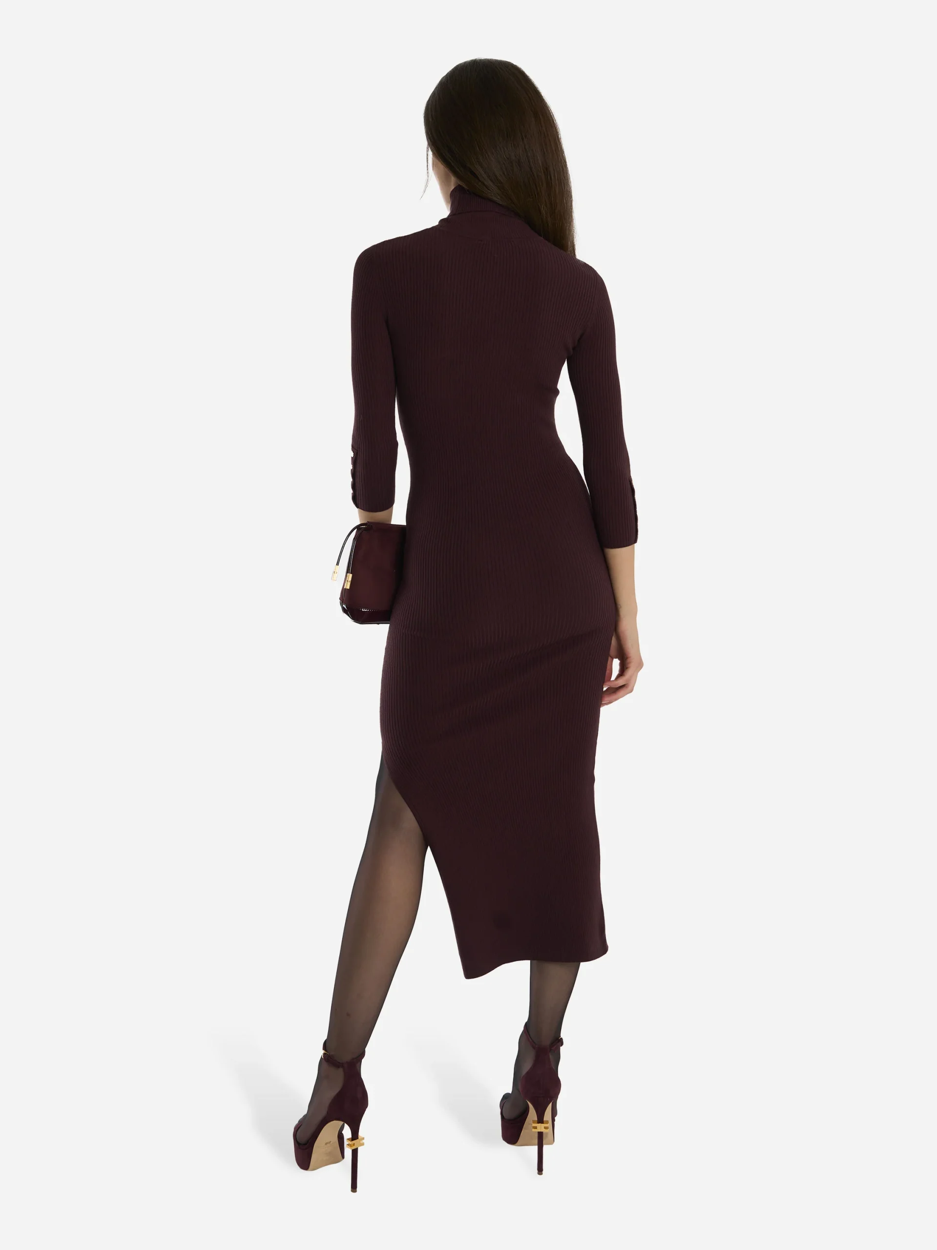 Abito in maglia a costine con taschino Bordeaux - immagine 5