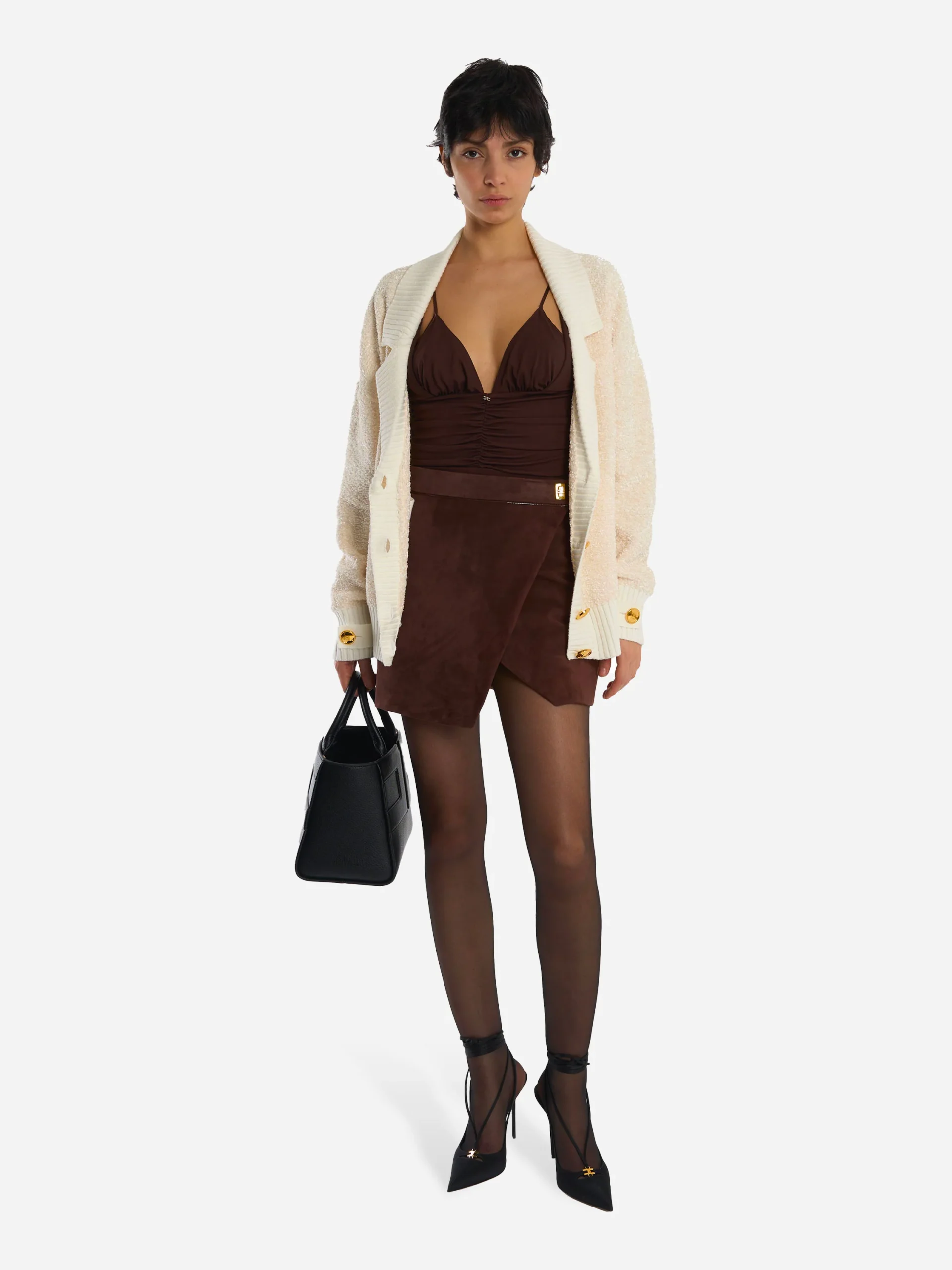 Cardigan in ciniglia bouclé con bottoni gioiello Bianco - immagine 3