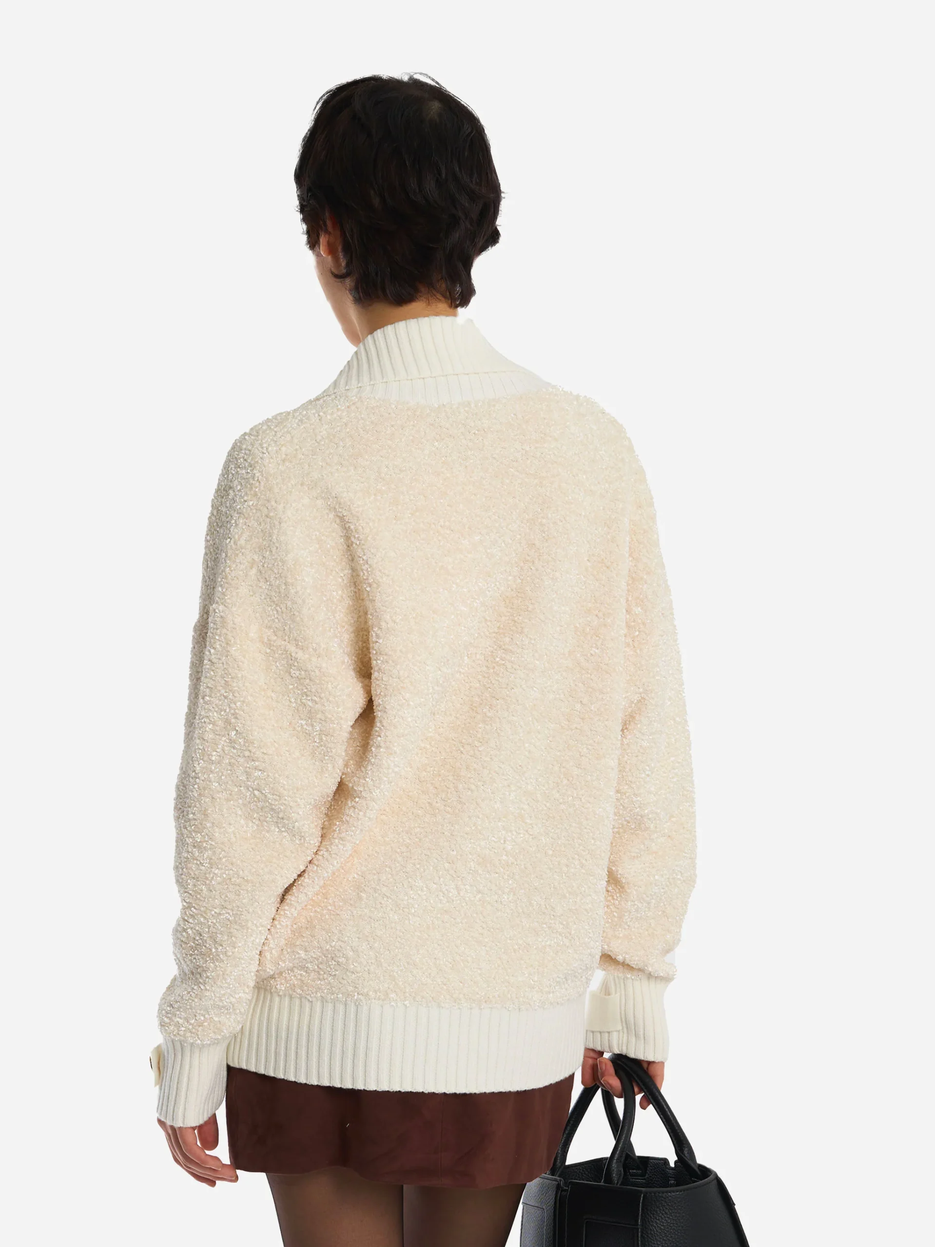 Cardigan in ciniglia bouclé con bottoni gioiello Bianco - immagine 6