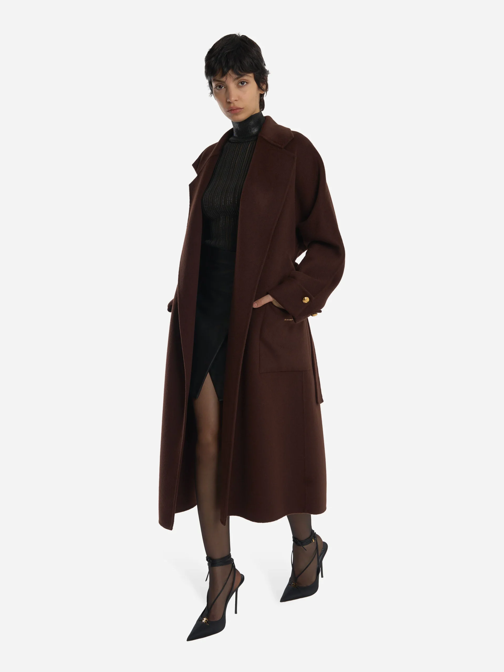 Cappotto in panno di misto lana double Marrone - immagine 3