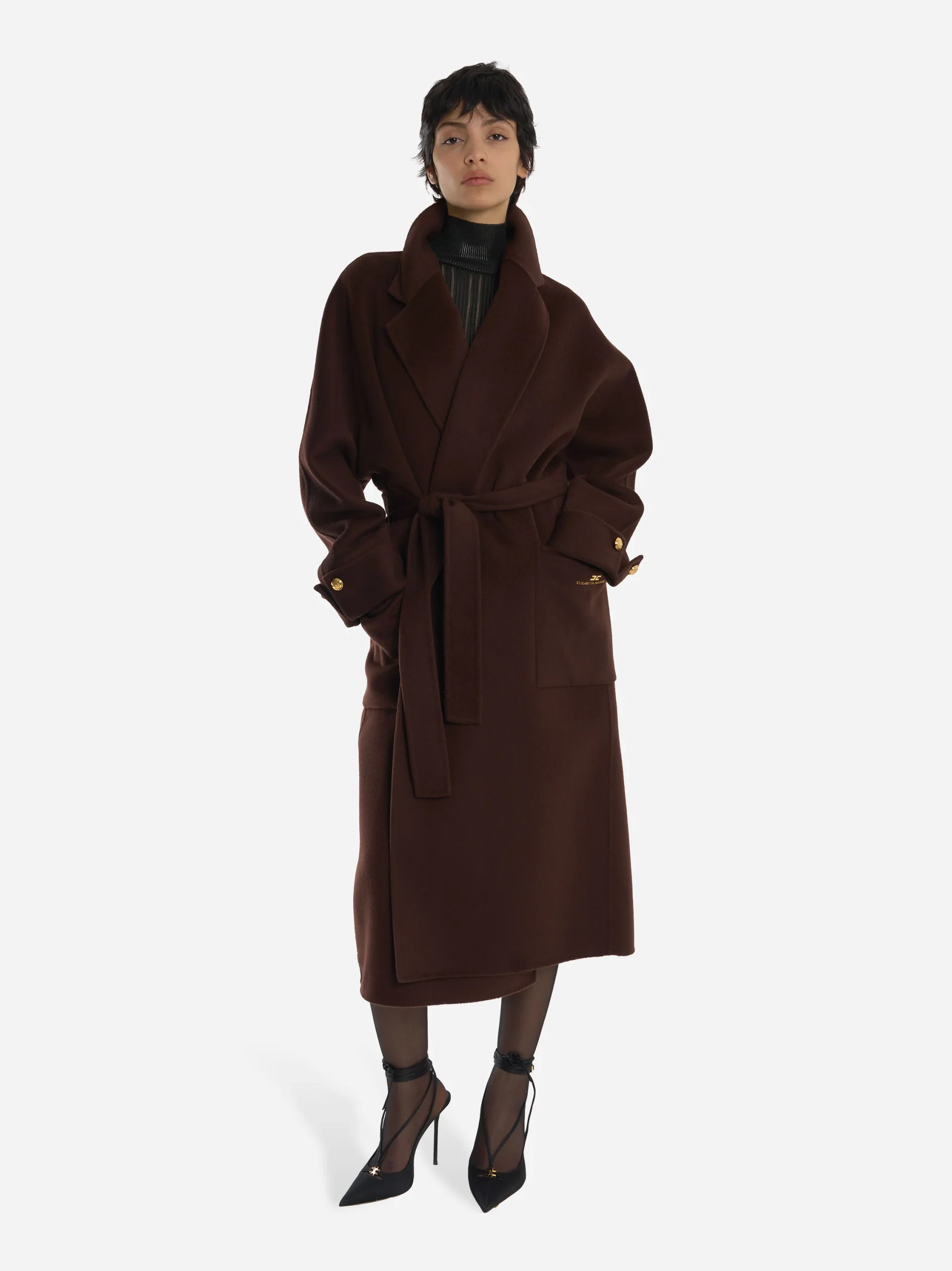 Cappotto in panno di misto lana double Marrone - immagine 4