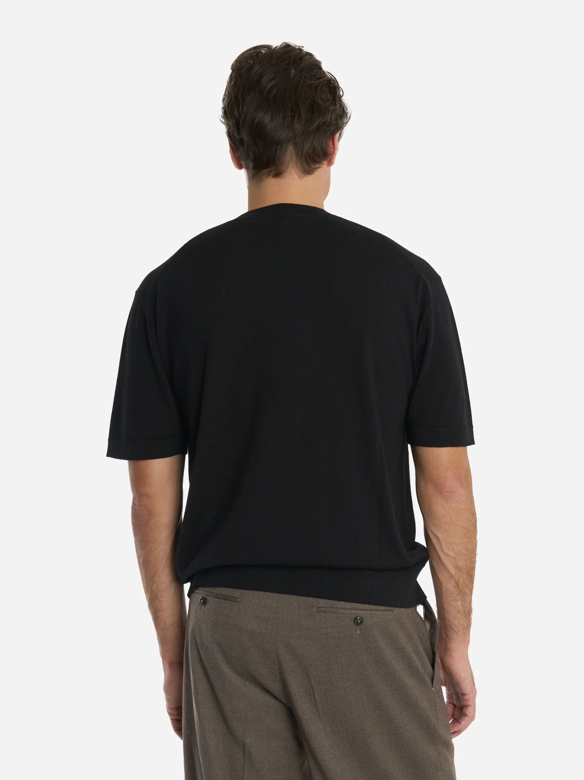 Maglia manica corta in lana merinos e cashmere Nera - immagine 5