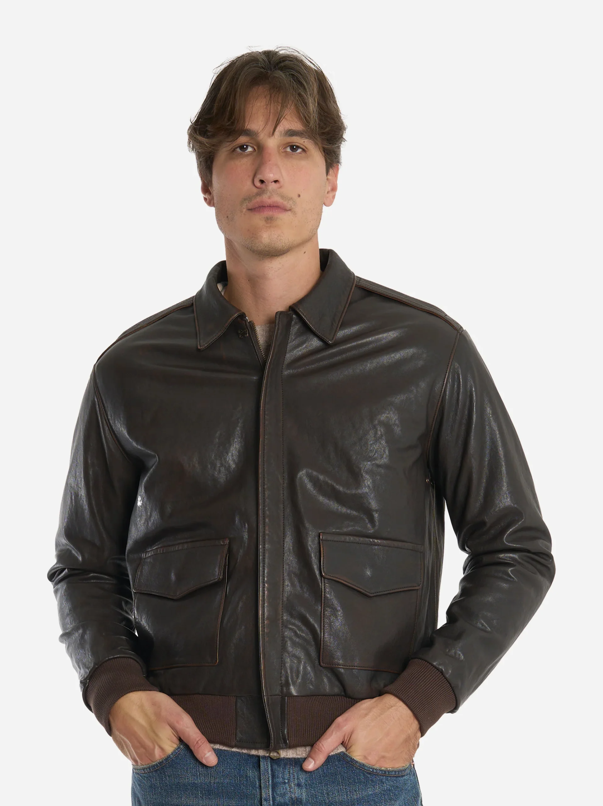 Giacca in pelle con effetti vintage A2 Marrone - immagine 4