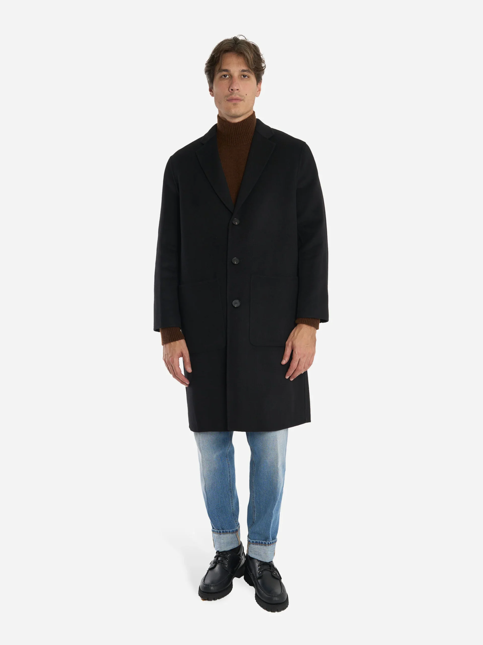 Cappotto monopetto in double di lana Nero - immagine 4