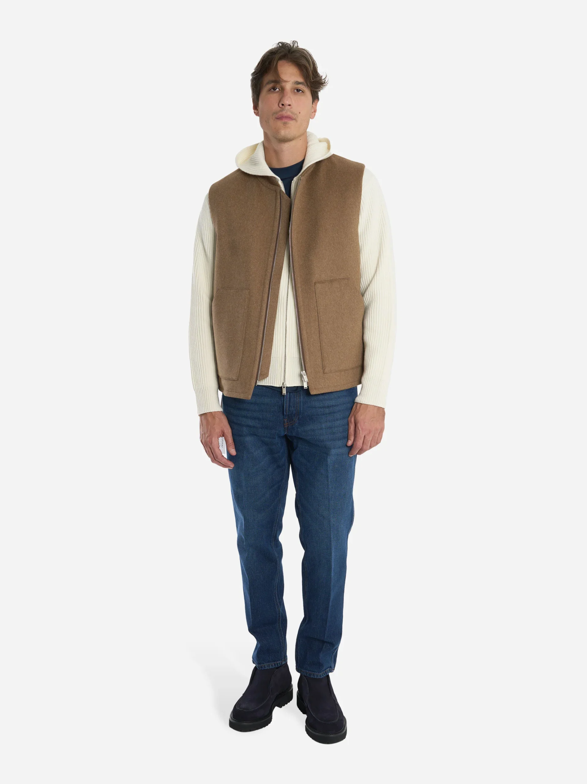 Gilet con zip in lana beige - immagine 3