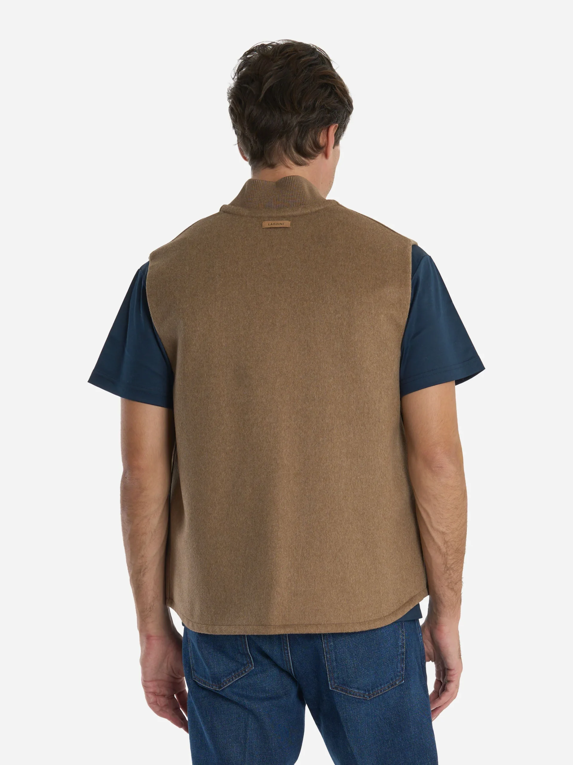 Gilet con zip in lana beige - immagine 5