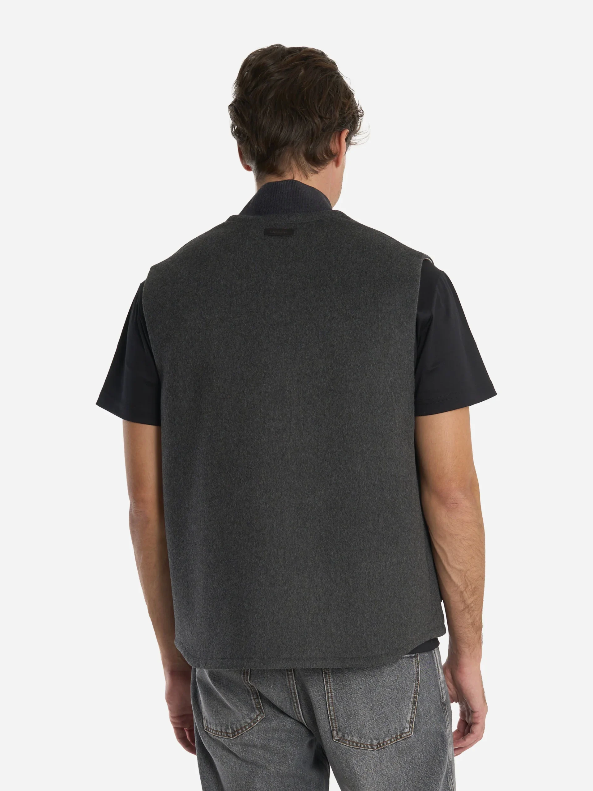 Gilet con zip in lana grigio - immagine 5