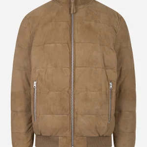 Bomber trapuntato in suede beige
