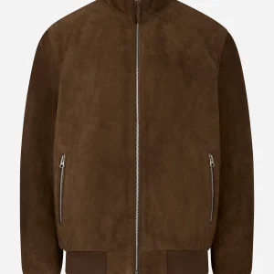 Bomber in suede marrone con zip