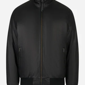Bomber in pelle nero con zip