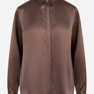 Camicia Chisone in seta stretch marrone