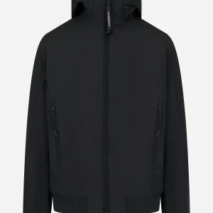 Giacca con cappuccio in soft shell nera