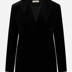 Blazer doppiopetto nero in velluto liscio