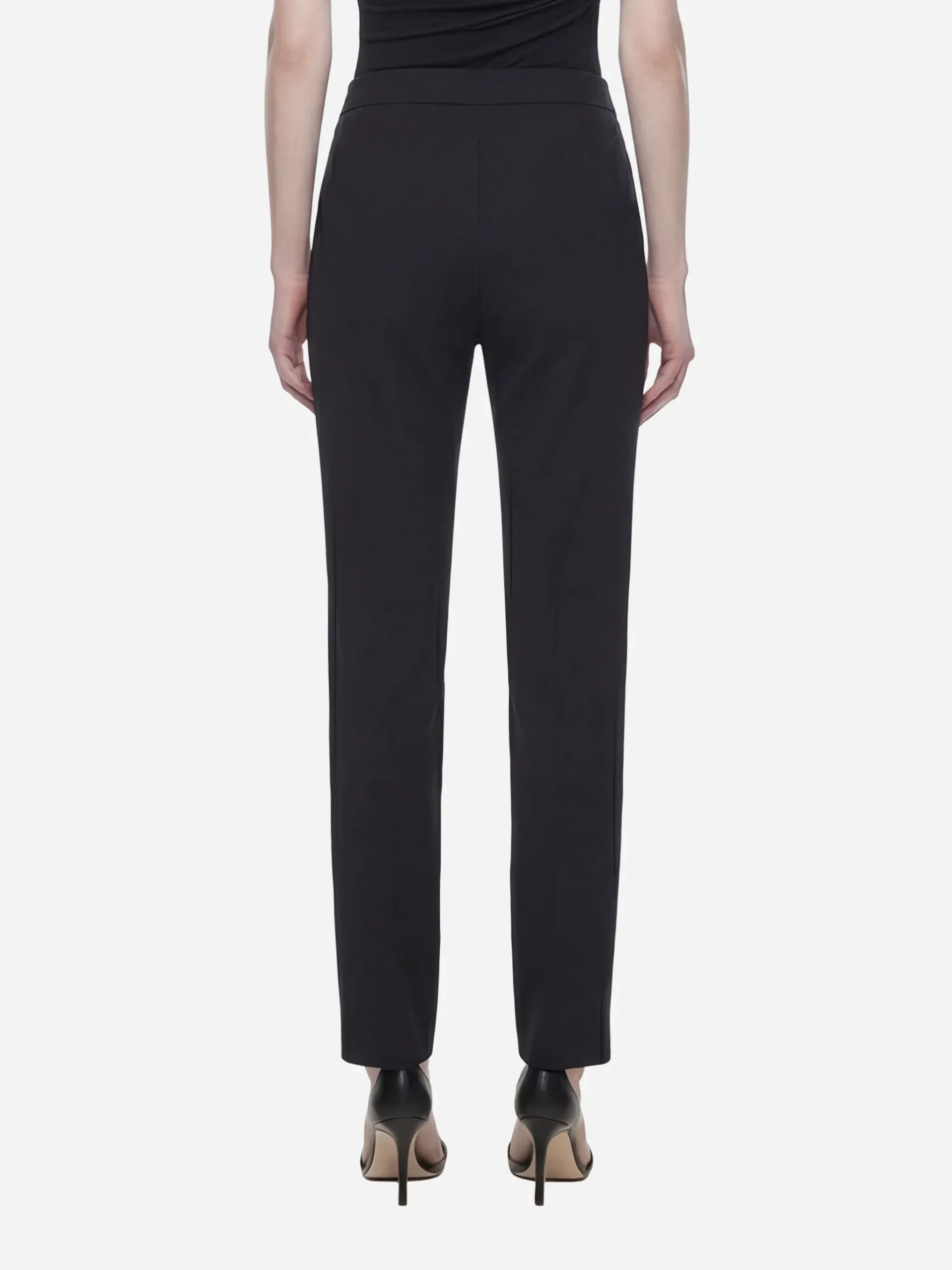 Pantalone nero in doppio crepe stretch con logo ricamato - immagine 4