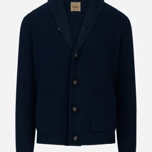 Cardigan Renegade blu con collo sciallato