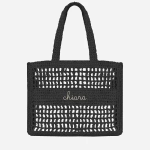 Borsa a Spalla in Rafia - Nero