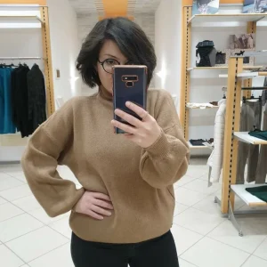 Maglione camel collo vulcano