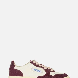 Sneakers medalist low in pelle bianca e glitter Bordeaux