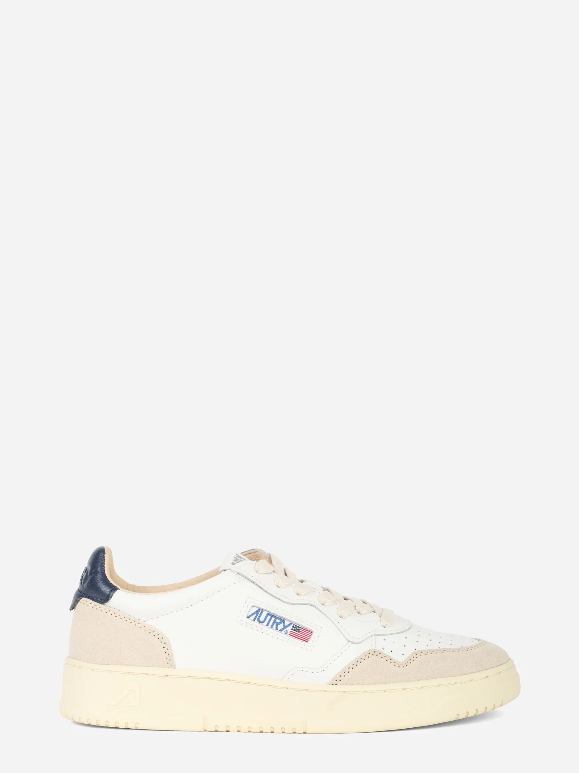 SNEAKERS MEDALIST LOW IN PELLE BIANCA E BLU E SUEDE BEIGE