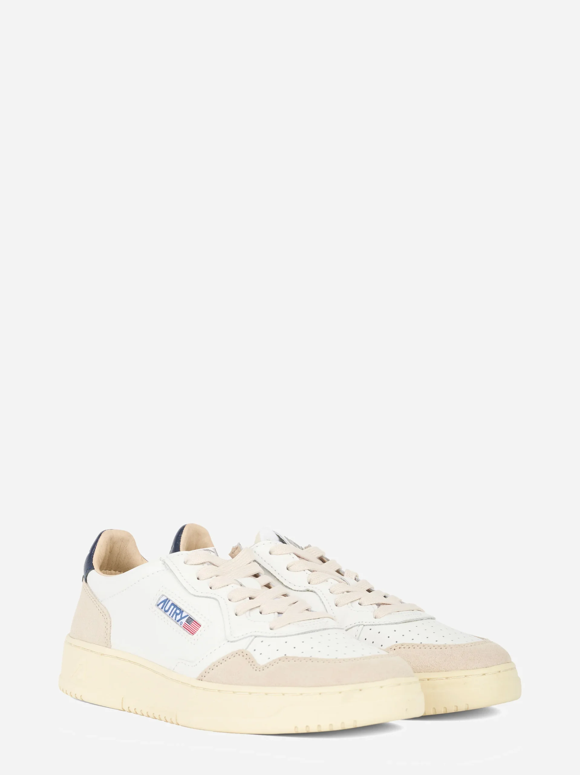 SNEAKERS MEDALIST LOW IN PELLE BIANCA E BLU E SUEDE BEIGE - immagine 3