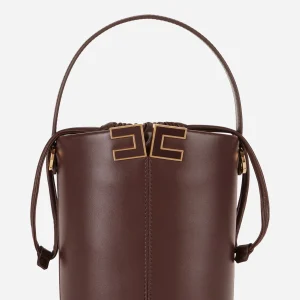 Borsa a secchiello con dettaglio logo marrone