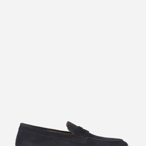 Mocassino in camoscio con fondo gomma blu