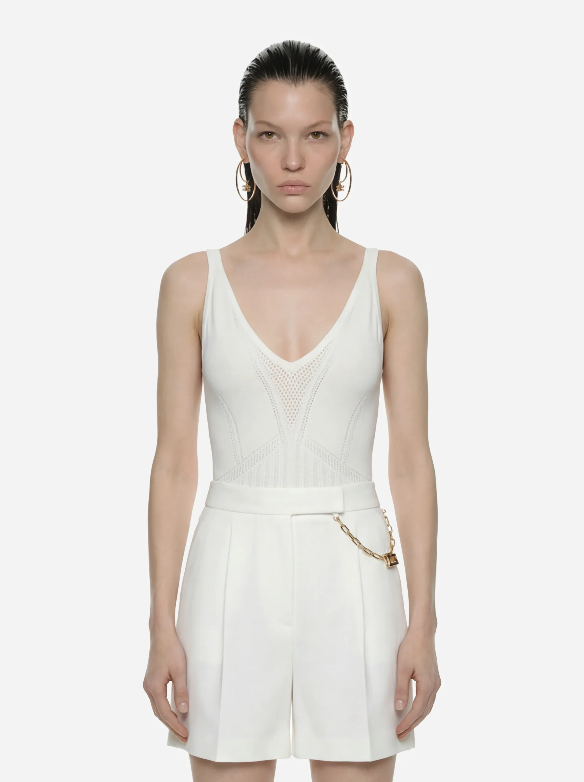 Body bianco in maglia traforata - immagine 3